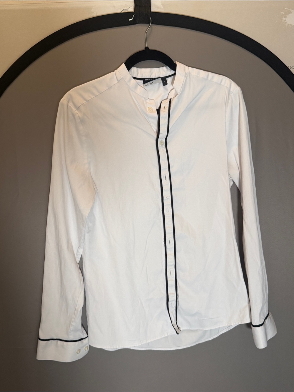 ASOS White Band Collar Shirt with Black Trim